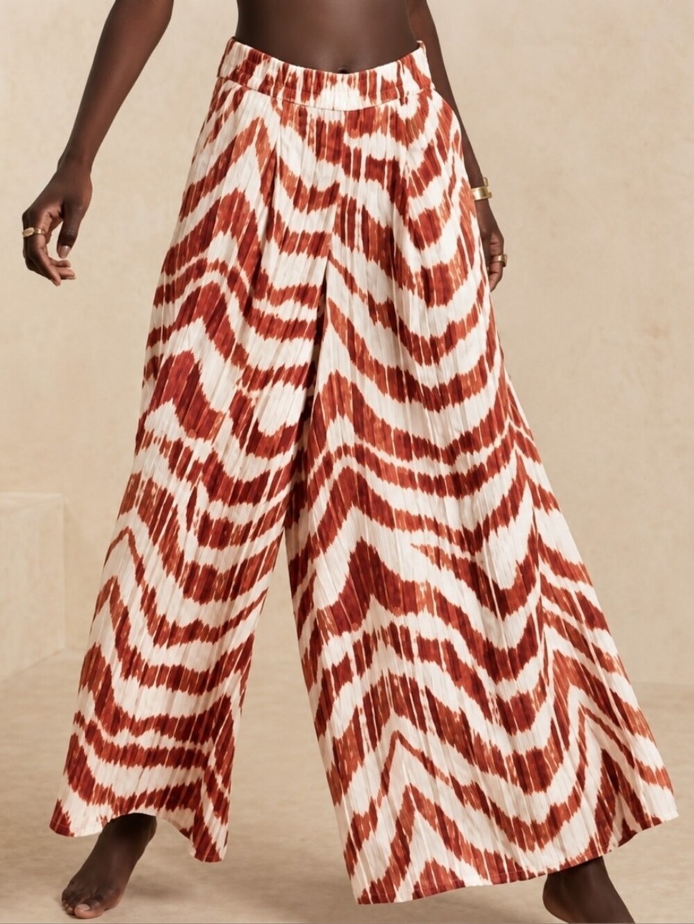 Banana Republic Ikat Print Wide Leg Pants PETITE Size 12 Linen Tie Dye